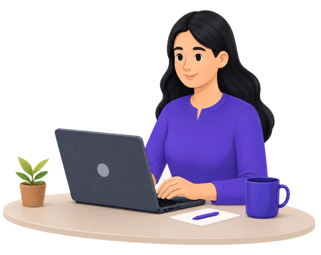 Woman working on laptop illustration
